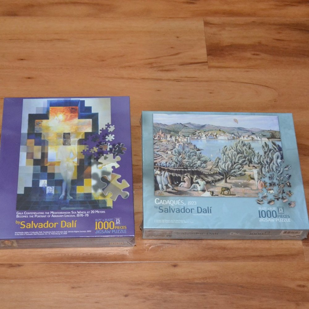 Salvador Dali LOT of 2 1000 pcs Puzzles Abe Lincoln & Mediterranean Cadaques